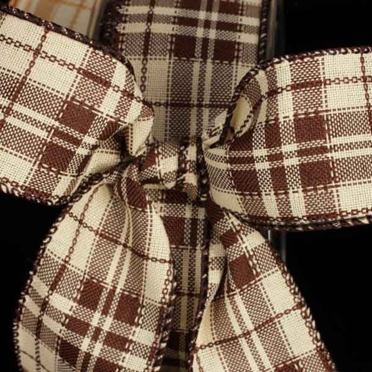 The Ribbon People Chocolate Brown and Ivory Plaid Wired Craft Ribbon 1.5" x 40 Yards